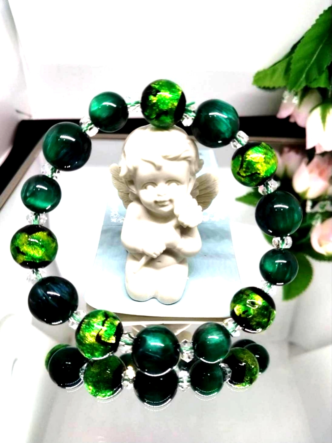 美品』蓄光ホタルガラスグリーン 琥珀アンバー (加工アンバー ) 水晶 