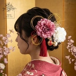 成人式 髪飾り　卒業式　2色ピンク ダリア　ドライフラワーかすみ草　タッセル ピンク 水引　卒業式　前撮り