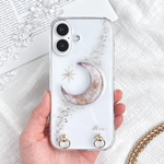new☽⁎✧ピンクmoon  ぷっくり三日月モチーフ☽⁎✧スマホケース　アルコールインクアート　ニュアンスiPhoneケース　全機種対応　クリア　月　星　宇宙　天体観測　ピンクブラウン　ゴールド　夏　