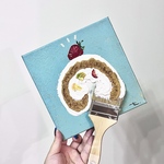 原画『ひとふでロールケーキ』20㎝×20㎝絵画/アクリル画/テクスチャーアート/アート/キャンバス/インテリア