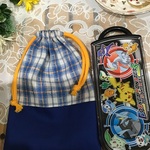 ⭐️本日のお買い得⭐️ 【再13】ブルー系チエック22×16❤️可愛い巾着⭐️コップ袋、お箸ケース袋、歯ブラシ入れなどに⭐️ひも2本タイプにもできます