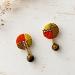 メープル街道x天然石 刺繍ピアス 