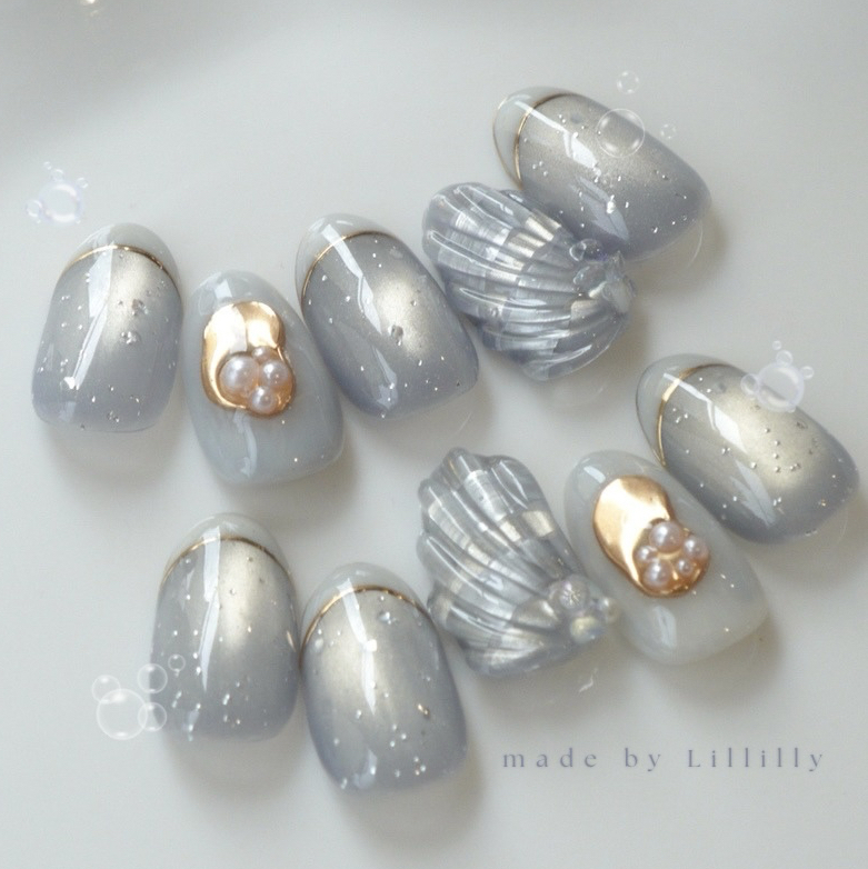 no.234 Autumn melt 🍂🩵 ニュアンスネイル マグネットネイル チェック