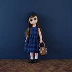 【1/6・21cmドールoutfit】ノースリーブワンピース(ブルーチェック)