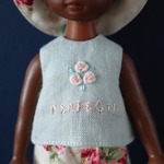 【1/6・21cm・22cmドールoutfit】ばら刺繍ブラウス(水色リネン)