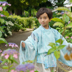 【new】夢と現を渡る、羽衣の水干。紫陽花の和風セットアップ / 男の子 記念日 浴衣 梅雨 リネン シアー 七五三 七夕 夏