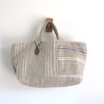カラーチェコリネン×シンプルリネン　横長トートBAG　モチーフ付　♪　麻　リネン　