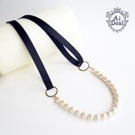 ＊Satin ribbon cotton pearl necklace＊送料無料