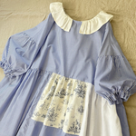完成品♡ちび襟ストライプ&ジュイ柄パッチワークワンピース♡.＊