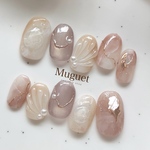 【オープン特別価格】マーメイドネイルチップ│ 夏ネイル　上品　大人かわいい　ゴールド　淡色