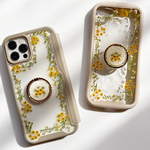  【ミモザフレーム】 押し花スマホケース　iphone17 16 15 SE 全機種対応　android 花柄　ソフトケース　手帳型ケース　ショルダー　バンパーケース グリーン　ナチュラル　ミモザ
