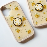 【ミモザとかすみ草】  スマホケース　押し花スマホケース　ソフトケース　手帳型ケース　全機種対応　スマホリング　大人可愛い　ベージュ　ブラウン　ミモザ　秋　人気　iphone17 16 15