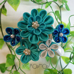つまみ細工のお花畑かんざし(753aquablue)