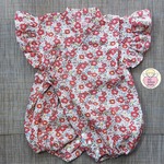 　肩フリルたっぷり♡女の子用甚平ロンパース　赤地小花柄　初めての夏に　色違いあり　双子可