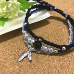 3連ミサンガ・ダブルフェザーパール