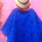 刺繍フラワー ゆったり ワンピース blue