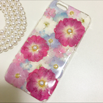 iPhone6・6s☆押し花ケース☆ピンク☆パープル☆ミニバラ☆アジサイ