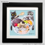 【SALE】原画「三匹の猫〜あんみつでかくれんほ オヤジ猫登場！」ふしぎなねこのアート絵画/猫のイラスト