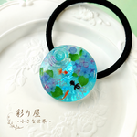 紫陽花と金魚のレジンヘアゴム＊夏の小さな水景＊一点物