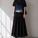 夜空に降り注ぐ流星柄 Tシャツ BLACK（men&women）/ 星 夜空 星空