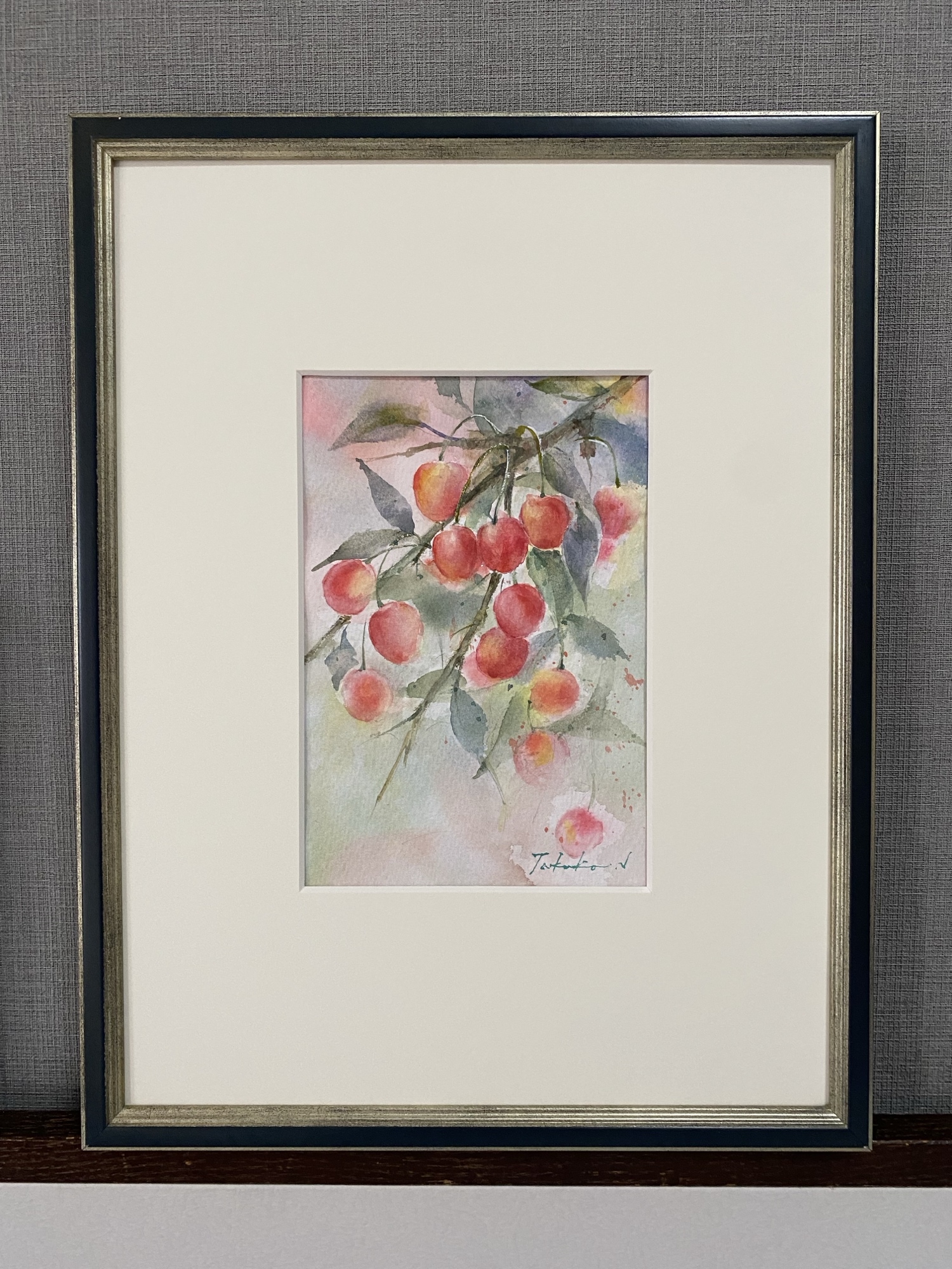 花と果物の水彩画 2012年制作 F6サイズ 額装済み 花と果物の水彩画