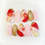 梅柄ブロッキングネイル 桜色