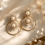 2wayビジューフラワーの大ぶりフープアクセサリー　ウェディングアクセサリー　ブライダルアクセサリー　イヤリング　結婚式　パーティーアクセサリー　ドレス　ティアラ　パール　フープ　きらきら