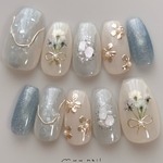 ⭐️ꫛꫀꪝ⭐️【NO.185】 押し花ネイル ブルー ニュアンス マグネット