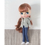 リカちゃん・ブライスアウトフィット3点◇Tシャツ・パーカー・ジーンズセット ◾︎ペールグリーン　Blythe オビツ22