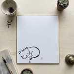 猫の墨絵原画｜手描き一点もの｜「すみねこ」 〜おやすみなさい〜