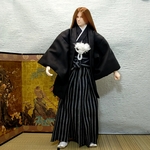 1/6ドール服★ 黒羽織袴セット　NEO剛・12インチ　（黒地縞袴）