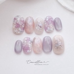 Ajisai Bloom-瑞々しく咲く紫陽花の彩り-ネイルチップ マグネットネイル 夏ネイル あじさい hydrangea フラワーネイル シェルネイル 上品 シンプル うるうる パープル シアー