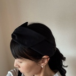 ワイヤー入りヘアバンド（後ろゴム・リネン・ブラック）chika