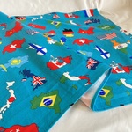 【オーダーOK】入園入学大きいランチョンマット(60×40㎝)★71国旗世界地図地球地理日本ワールド★給食ナフキンお弁当ランチクロス縫い付けお名前スペース小学校机40×60㎝