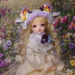  新作 『パンジーとビオラの花奏（かなで）』子羊紫色染め耳パンジーとビオラの造花カチューシャ＆フリルチョーカーセット  ミディブライ imda3.0 SDM モデル頭囲サイズ約19.5cm