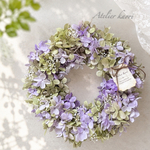 優しいラベンダーグリーンの紫陽花リース   プリザーブドフラワー  ドアリース  サマーリース  紫陽花リース  ラベンダー