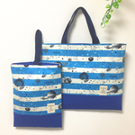 通園・通学２点セット◆レッスンバッグ・上履き入れ◆男の子◆ギャラクシーボーダー(ブルー)