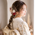 ハナマリー　成人式 髪飾り　振袖 髪飾り　結婚式髪飾り　前撮り　卒業式髪飾り　袴 髪かざり　赤　卒業式　着物　ヘアアクセサリー　水引　和装　ボルドー　花　ウェディング　色打掛　造花　ドライフラワー