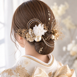 ハナマリー　卒業式　髪飾り　袴　着物　ヘアアクセサリー　成人式　ドライフラワー　白　ゴールド　紫陽花　和装　着物　結婚式　ウェディング　振袖　結婚式髪飾り