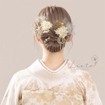 デザイン水引　白×金　髪飾り　ヘアアクセサリー　Ｕピン　梅結び　ヘッドパーツ