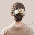 デザイン水引＆リボンアレンジ　髪飾り　ヘアアクセサリー　Ｕピン　梅結び　ヘッドパーツ