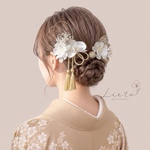 ミニ胡蝶蘭×桜　タッセル　髪飾り　ヘアアクセサリー　Ｕピン　水引　ヘッドパーツ　成人式　卒業式　ウェディング　和装