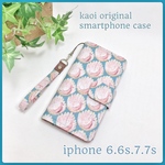  iphone 6 ,7対応  リバティ スライド式手帳型 スマート フォンケース    Peacocks of Grantham Hall turquoise&pink ＊ストラップ付き  
