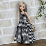NO,645リカちゃん服　ギンガムチェックのキャミティアードワンピース　夏のお出かけ　リアルクローズ