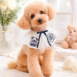 犬スタイ♡薔薇とテディベアの刺繍　ペット用スタイ＊軽やかコットン透け感ありドビー織＊黒リボンブローチ付き　超小型犬～小型犬用