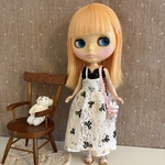 Blythe ネオブライス 22cmドール 新作夏コーデ リボン柄レースジャンパースカート dollアウトフィット リアルクローズ ブライス服 シンプルコーデ ハンドメイド 大人可愛い 