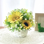 ひまわりとかすみ草のさわやかバスケット◇ナチュラル◇造花◇竹かご◇ひまわりアレンジ