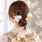 ハナマリー　卒業式髪飾り　袴 髪飾り　結婚式　和装　胡蝶蘭　成人式　水引き　白　ゴールド　和装　着物　振袖　白無垢　色打掛　