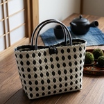 【Mサイズ】ダイヤ柄 プラカゴ   black × ivory   オールシーズン使える かごバッグ  雨でも安心 撥水性