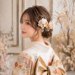 くすみカラー　白　髪飾り　卒業式　袴　ドライフラワー　成人式　水引き　水引　ヘアアクセ　白　ゴールド　和装　着物　結婚式　ウェディング　振袖　ヘア飾り